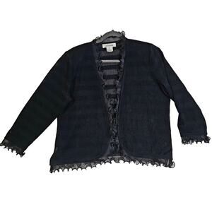 Exclusively Misook XL Black Sheer delicate knit‎ Ruffle Trim Accents  jacket.